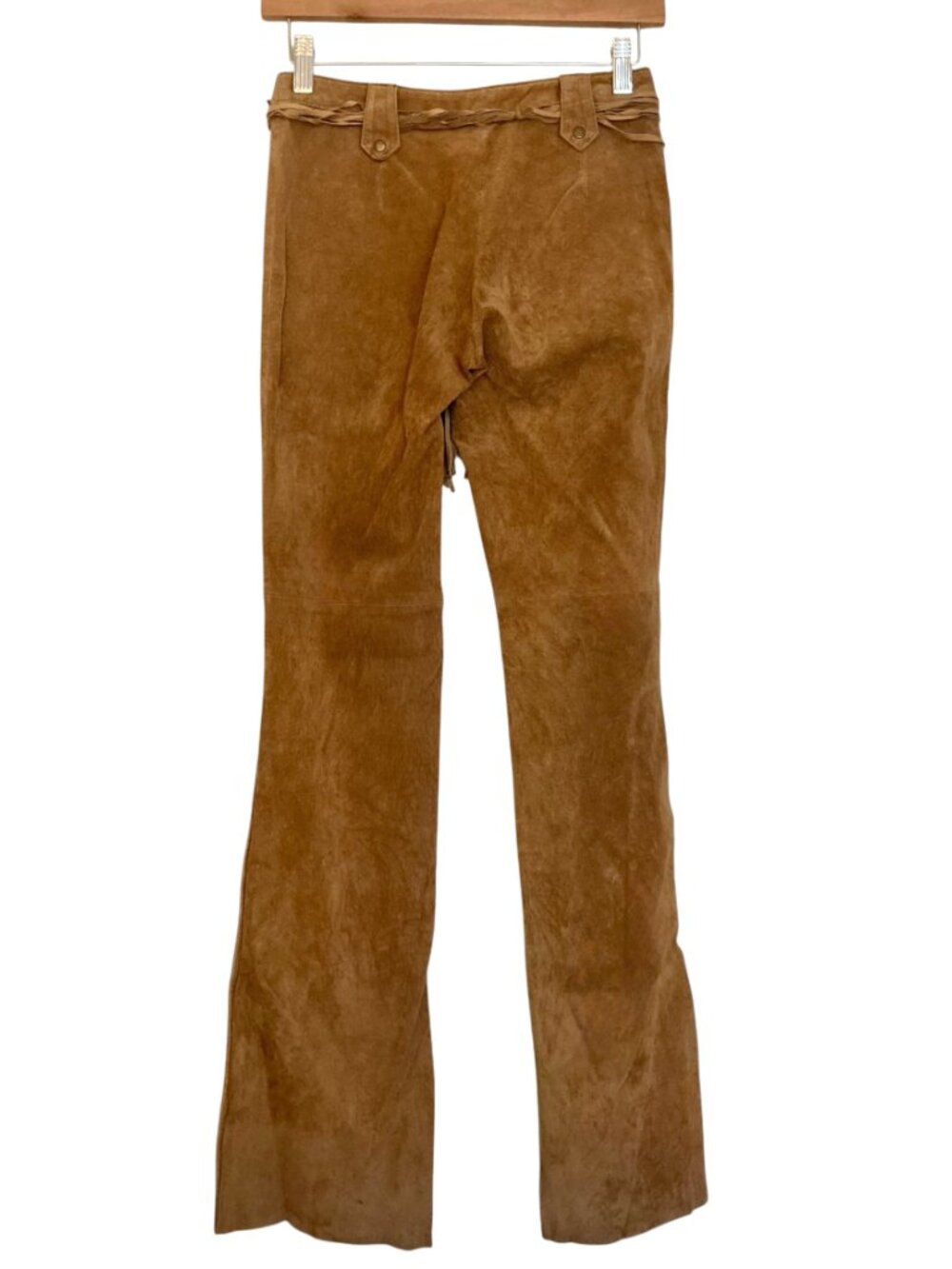 Vintage Arden B Suede Flared Snap Leg Low Rise Pants Fringed Belt Boho Western - Picture 9 of 9